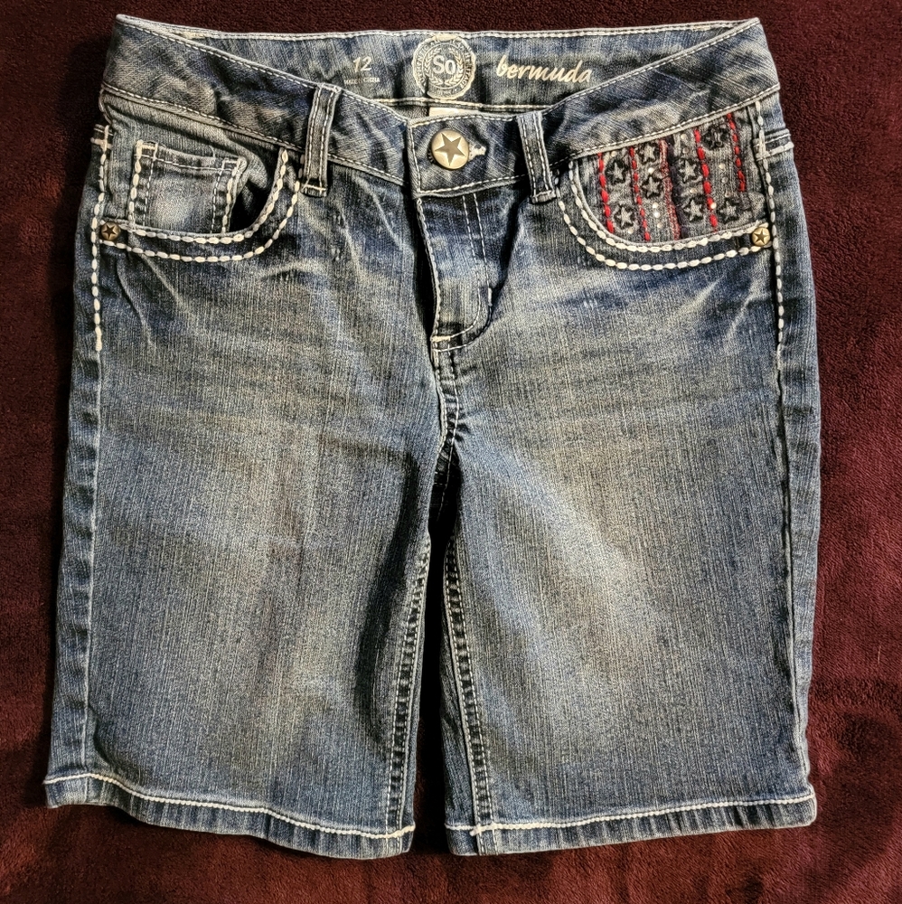 Girls adjustable waist denim shorts